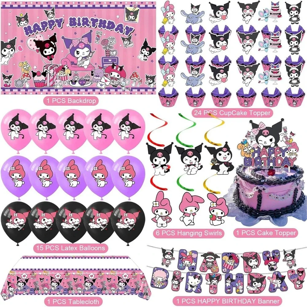 Kuromi Birthday Party Supplies, Party Decorations Set Include Banner, Backdrop,